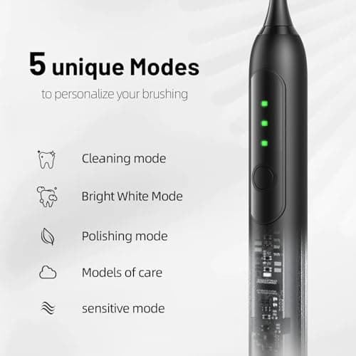 Seapeoa Adult Sonic Electric Toothbrush with 10 Brush Heads, Travel Case, and Wall Bracket, Suitable for Both Adults and Kids, IPX8 Waterproof, USB Charging, 42000VPM, Black - Thumbnail 2