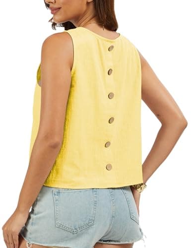 DAOAO Linen Top Tank Tops for Women Cute Summer Sleeveless Cotton Shirts Yellow XL - Thumbnail 5