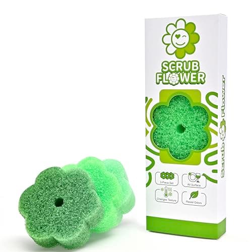 Scrub Flower Temperature Sensitive Sponges -Non-Scratch Scrubbers for Kitchen & Home - Firm in Cold & Soft in Warm Water - Odor Resistant Color-Coded Dish Sponges (Garden Mint, 3 Count)