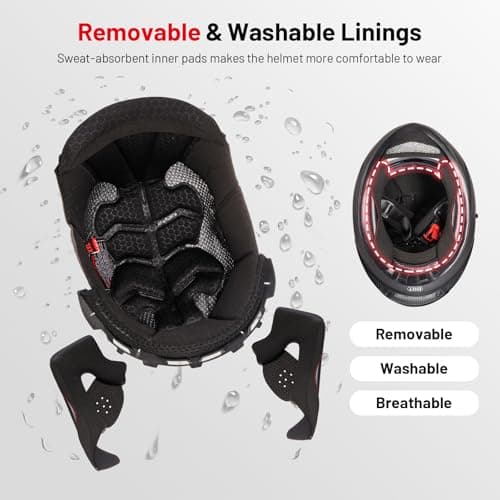 RSYSO Dual Visor Full Face Motorcycle Helmet with LED Tail Light DOT Approved Motorbike Racing Street Bike Helmets for Adult Matte Gray, XL - Thumbnail 6