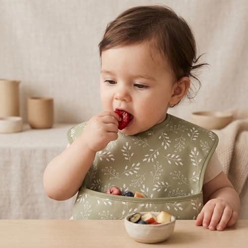 CIVARUA KIDS 3-Pack Baby Feeding Bibs | Waterproof Stain-Resistant 3D Food Catcher, Soft Lightweight Design for Baby-Led Weaning, Infants & Toddlers 3-24 Months Green Bloom - Thumbnail 6