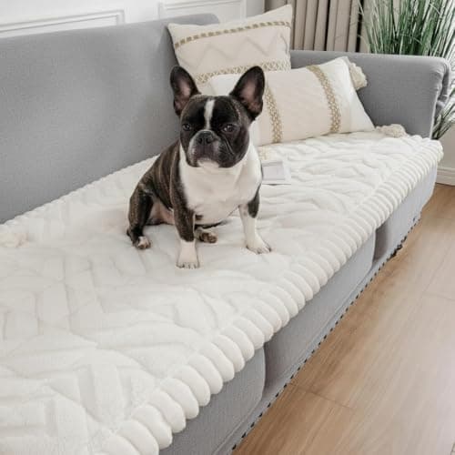 SHACOS 29.5"x84.6" Couch Covers for Dogs Cats Non Slip Washable, Soft Fuzzy Pet Couch Covers for 3 Cushions Sofa, Sofa Slipcovers Pet-Friendly Couch Protector, Cream White - Image 1