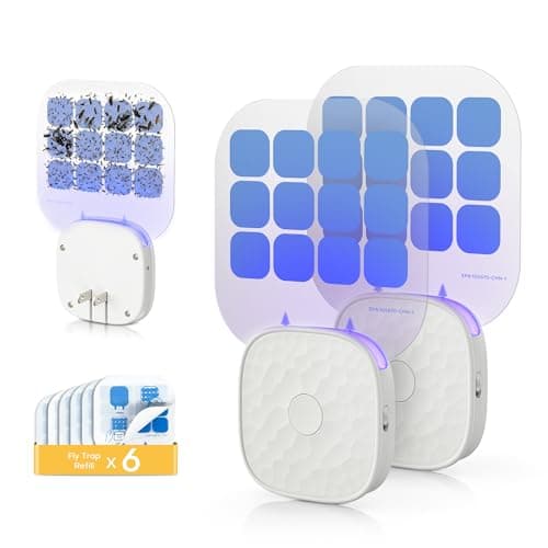 2-in-1 Indoor Fly Trap, Plug in Fruit Fly Traps with Light & Glue Cards, Gnat Traps for House Indoor, Sticky Fly Catcher for Moths, Mosquitoes & Other Flying Insects, 2 Pack with 6 Refills - Image 1