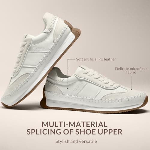 Vilanva Women's White Fashion Sneakers Casual Tennis Shoes with Non-Slip Retro Gum Sole Ladies Walking Trendy Footwear Size 10 - Thumbnail 4