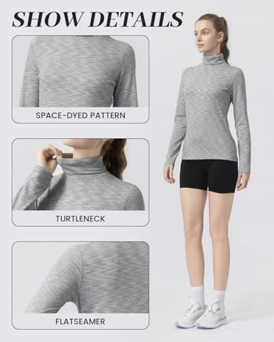 Leapstride Women's Turtleneck Slim - Fit Long Sleeve Base Layer Top, Space - Dyed Pattern, Sport Jersey for All - Round Activities - Thumbnail 2