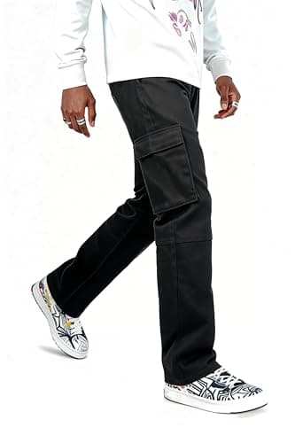 GINGTTO Mens Black Cargo Pants Straight Leg Stretch Cargos for Men Casual Everyday Wear 28 - Thumbnail 4