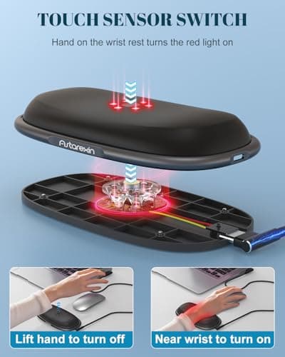Astarexin Mouse Wrist Rest, Red Light Therapy Wrist Pad for Mouse with 660nm & 850nm, 2-in-1 Ergonomic Silicone Mouse Pad Wrist Support with Sensor, Office Use, Non-Slip Base, USB Powered - Thumbnail 5