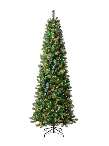 Aovotreena 7.5ft Pre-Lit Slim Christmas Tree Douglas Fir with 186 PE & 610 PVC Branches, Hinged Sections & Metal Stand, 350 Dual Color LED Lights with 10 Modes for Holiday Decoration - Image 1