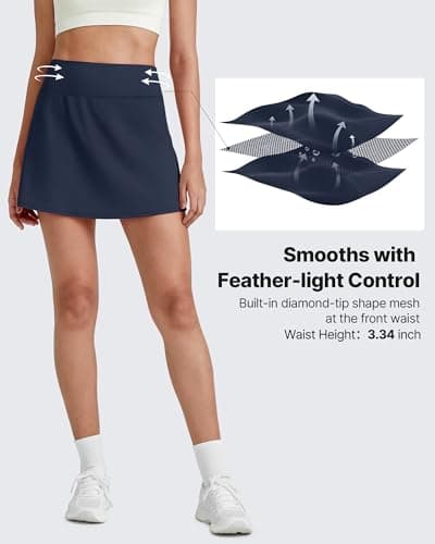 G4Free Skirts for Women Trendy Summer Soft Tennis Skorts with Pockets Ladies Elastic High Waisted Golf Athletic Lounge Skirt Inner Shorts(Dark Navy,S) - Thumbnail 4