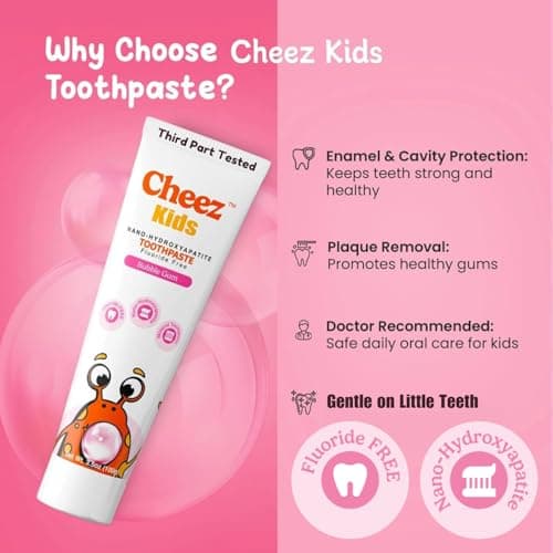 Cheez Oral Care Kids Nano Hydroxyapatite Toothpaste with Xylitol, Fluoride Free Safe to Swallow Mineral Toothpaste, Gentle Enamel Care, Bubble Gum Flavor - Thumbnail 3