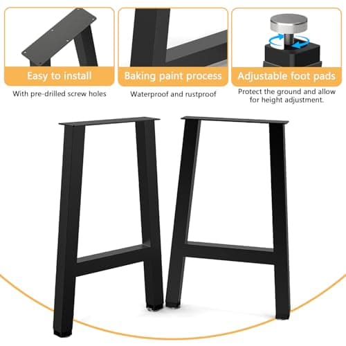 SNYXXOZ Table Legs 22”H x 15”W Heavy Duty Metal Furniture Legs H-Shape for Dining Table Kitchen Table Office Desk Table Base Replacement with Adjustable Feet Pads Screws 1000 LBS Load Black Set of 2 - Thumbnail 2
