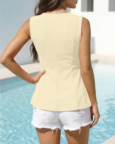 BTFBM Womens Summer Tops 2026 Business Casual Outfits Crew Neck Sleeveless Shirts Slim Fit Peplum Tank Top(Yellow, Medium) - Thumbnail 3