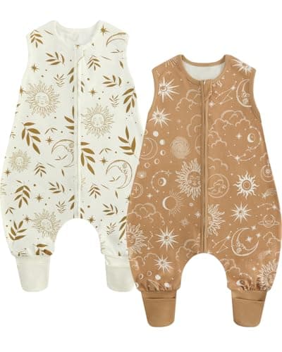 WYTbaby 2-Pack Sleep Sack with Legs,Fold-over Cuffs,0.5 TOG Cotton Wearable Blanket, Walker Sleep Bag,Front Zipper，Brown Sun,2-3 years - Image 1