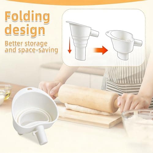 Large Flour Funnel for Kitchen Aid Mixer,Foldable Silicone Kitchen Aid Attachments for Mixer Fit Tilt-Head 4.5–5 Qt (KSM150) with Hanging Loop,Suitable for Use in Kitchens and Bakeries,Dishwasher Safe - Thumbnail 4
