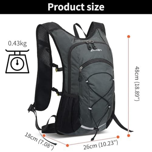 BiYiYun 15L Small Hiking Backpack Lightweight Hydration Backpack for Men Women, Warterproof Hiking Daypack for Travel Camping Cycling Running Outdoor (Grey) - Thumbnail 5