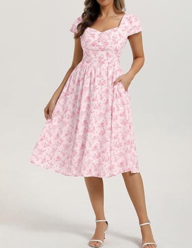 Belle Poque Women's Sweatheart Neck Ruffle Cap Sleeve Floral Dress 2026 Summer Midi Elegant Cocktail Party Dress Small - Thumbnail 6