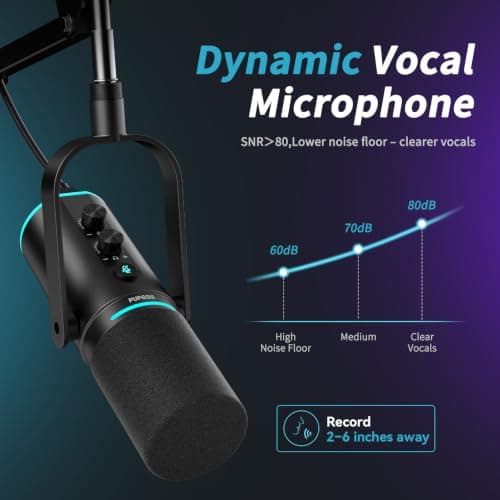 PUPGSIS XLR/USB Podcast Microphone, Gaming Mic with Mute Button, Reverb Effects, Noise Cancellation, Boom Arm Stand, Headphones Jack, Dynamic Microphone for Streaming/Recording/Gaming/Vocal-Black - Thumbnail 2
