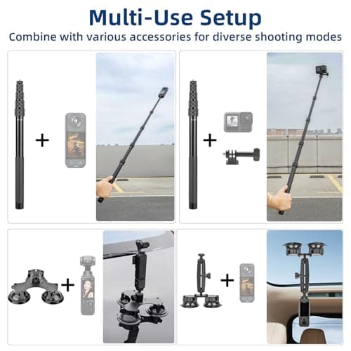 BRDRC Suction Cup Car Mount for Insta 360 X5 X4, Window Windshield Mount Kit with 1.5M Extension Pole Selfie Stick for Insta360 X5 X4 X3 X2 X ONE RS R Go 3S Ultra Ace Pro 2, for GoPro Accessories - Thumbnail 4