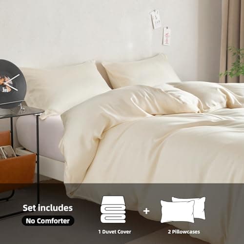 DCSKY Twin Size Duvet Cover Set 2-Piece - 100% Lyocell Tencel Bedding Set, Silky Smooth & Hypoallergenic, Temperature Regulating for Hot Sleepers (Beige, 68x90 Inches) - Thumbnail 2