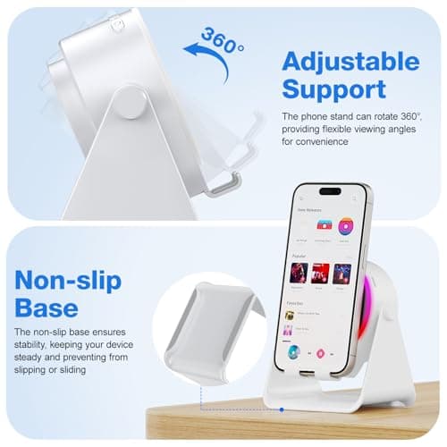 TARKARI Wireless Induction Speaker, 5 in 1 Bluetooth Speaker, 360° Rotation Cell Phone Stand and Colorful Ambient Light, Compatible with iPhone iPad Android Tablet, Birthday Gifts for Men Women Him - Thumbnail 6