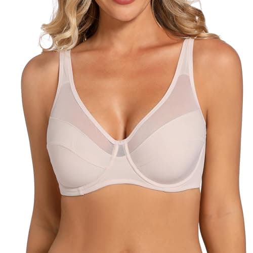 Lunanewook Women's Plus Size Lace Bras Minimizer Underwire Full Coverage Comfort Everyday Bra Champagne
