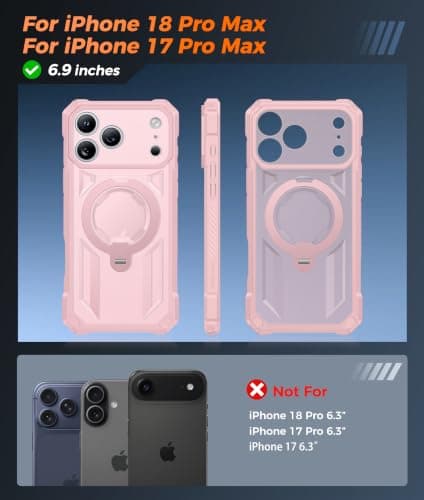 FNTCASE for iPhone 17 Pro-Max Case: [360 Spin Magnetic Ring Kickstand] [Compatible for MagSafe] [Screen Protector] Heavy Duty Military Grade Protection Protective Phone Case with Stand Pink - Thumbnail 2