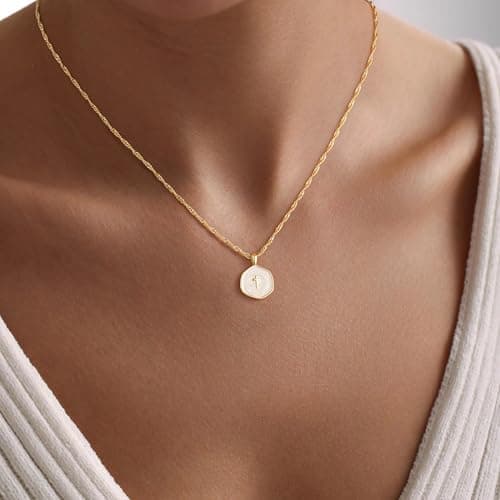M MOOHAM Cross Necklace for Women - Dainty 14K Gold Plated Cross Choker Necklace Small Simple Enamel Necklaces Jewelry Christian Baptism Religious Faith Gifts for Women - Thumbnail 2