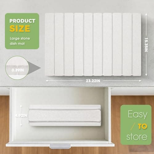 HABUTWAY Large Stone Dish Drying Mat for Kitchen Counter – 24"×16" Collapsible Diatomaceous Earth Mat, Ultra Absorbent & Quick Dry, Foldable Drying Pad for Dishes, Bottles, Cups (White) - Thumbnail 3