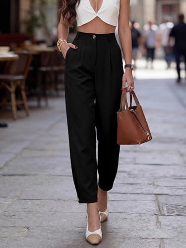 BTFBM Women's Pants Spring Fall 2026 Casual Loose Pleated Trousers Tapered Slacks Pockets Dressy Business Work Outfits(Black, Medium) - Thumbnail 2