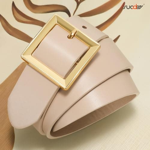 SUOSDEY Women Leather Belt for Jeans Dresses Pants Fashion Waist Belt Ladies Belts for Trendy with Gold Square Buckle - Thumbnail 3