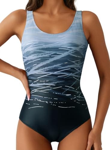 Aleumdr Womens One Piece Bathing Suits Color Block Print Criss Cross Back Swimsuits Athletic Modest Swimwear Gray 11 X-Large - Image 1