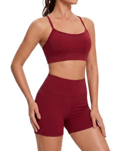 Women Padded 2 Piece Workout Sets Sports Bra and Biker Shorts Yoga Gym Matching Outfits S