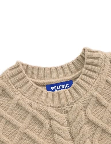 Aelfric Eden Women's Oversized Cable Knit Sweaters Crewneck Long Sleeve Chunky Pullover Sweaters 2025 Fall Outfits Apricot Small - Thumbnail 4