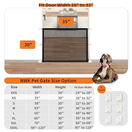 NWK Magic Dog Gate for Stairs Pet Gate for The House Providing a Safe Enclosure for Pets to Play and Rest, 6 Hooks Design (35'' X 30'') - Thumbnail 2