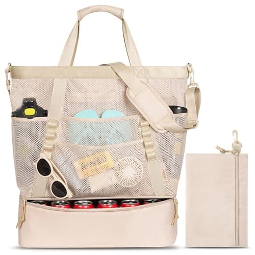 VAYOQON Beach Bag with Cooler, Extra Large Mesh Beach Tote Bag with Zipper, Insulated Pool Tote for Women, Family Size - Image 1