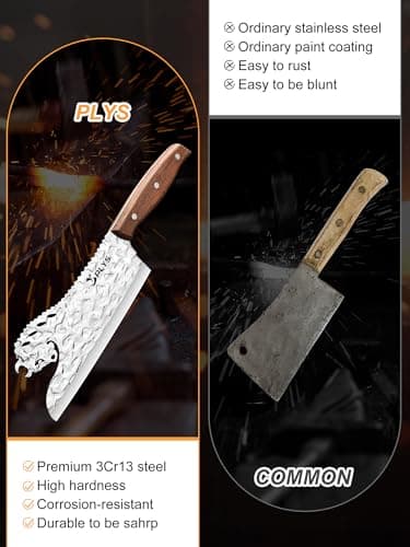 Plys Professional Chef Knife, 8" Meat Cleaver Wooden Handle, Premium Stainless Steel Kitchen Knife for Slicing, Dicing, Chopping Christmas Gift - Thumbnail 5