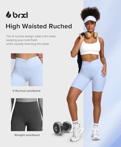 BRXL V Ruched Biker Shorts for Women 8" No Front Seam with Inner Pocket - Thumbnail 3