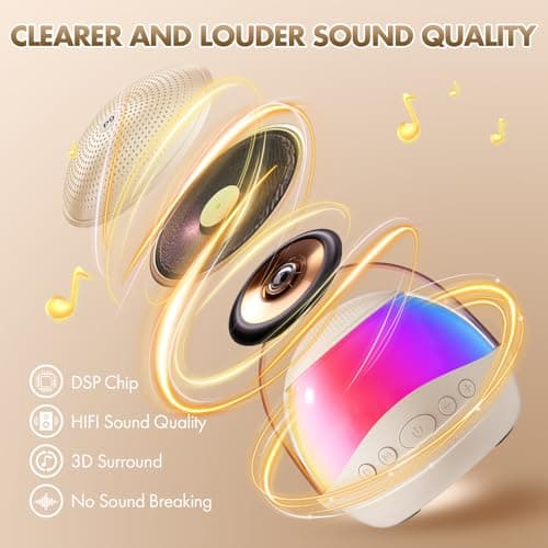 Mini Karaoke Machine Gifts for Kids Adults, Portable Karaoke Speaker with 2 Wireless Microphones, Kids Microphone with Speaker, Birthday Gifts for Girls Boys 3-12+ Year Old (Beige) - Thumbnail 2