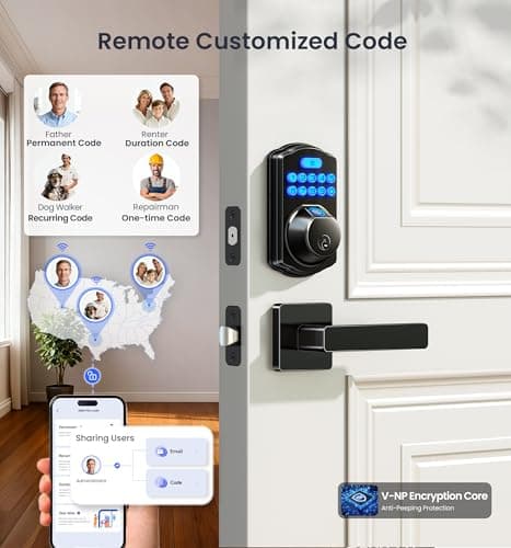 Veise VE012W-L Built-in Wi-Fi Fingerprint Smart Lock with Lever Handle Set, App Remote Control, Keyless Entry for Front Door, Deadbolt Digital Backlit Keypad, Voice Assistant, Auto Lock, Matte Black - Thumbnail 6