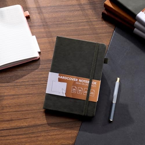 MINICAGIE Lined Journal for Women Men 256 Pages 100 Gsm Thick Textured Leather Journaling Notebooks for Writing A5 Wide Ruled Hardcover Notebook for Work School Note Taking, 5.7 x 8.3 In, Green - Thumbnail 2