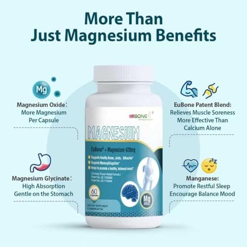 PureBotan Magnesium Oxide and Glycinate Extra Strength 420mg, High Absorption Magnesium Supplement with EuBone and Manganese, Support Muscle, Joint & Bone Health, Improve Mood & Cognitive, 60 Capsules - Thumbnail 4