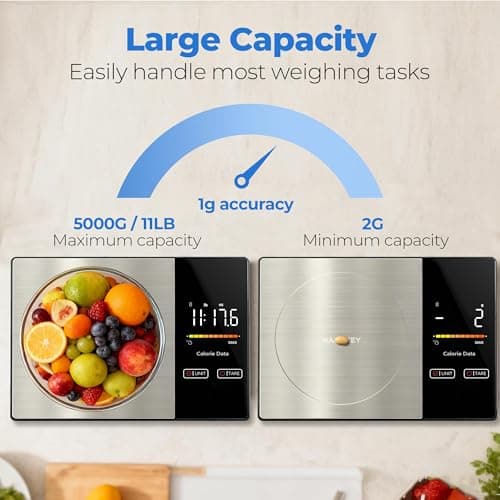WARMKEY Smart Nutrition Food Scale with App - 1g Precision Digital Kitchen Scale, Tracks Calories & 24 Nutrients, Macros, Fat & Protein for Keto, Fitness & Meal Prep, 11lb/5kg with Tare Function - Thumbnail 6