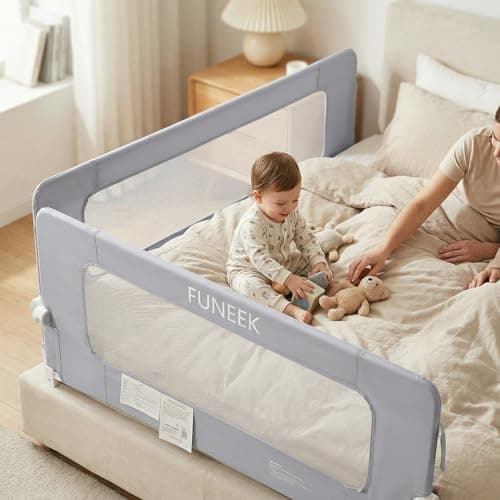 FUNEEK Bed Rail for Toddlers, 59" L Swing Down Crib Rail, Bed Guard Rail for King Size Beds, Twin, Full, Queen,with Reinforced Anchor Safety System
