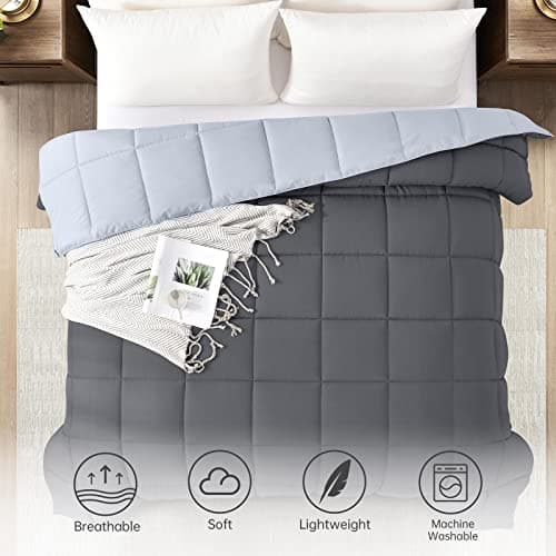 Homelike Moment Comforters Queen Size - Grey Duvet Insert Down Alternative Bed Queen Comforter, Lightweight Bedding Comforters Full Size Quilted Soft All Season Reversible Dark Gray/Light Grey - Thumbnail 5