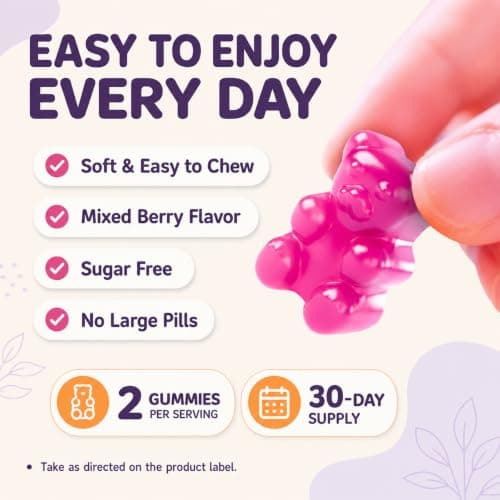 Magnesium glycinate 400mg Gummies ，High Absorption Magnesium Glycinate- Sugar Free Vegan Gummies for Adults with Vitamin D3, Zinc - Sleep, Stress ，Bone & Memory Support - 60 Count Raspberry - Thumbnail 6