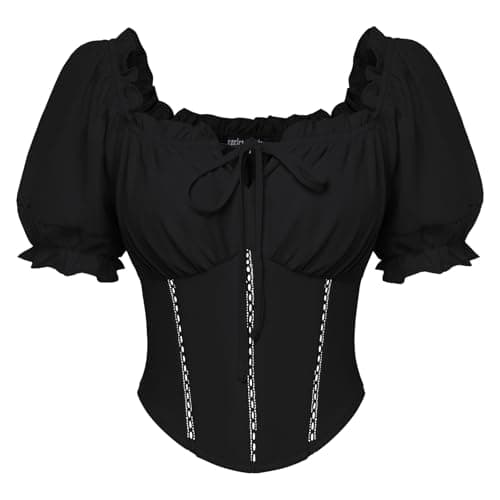 Scarlet Darkness Vintage Corset Tops for Women Renaissance Shirt Off Shoulder Puff Sleeves Priate Top Black L - Image 1