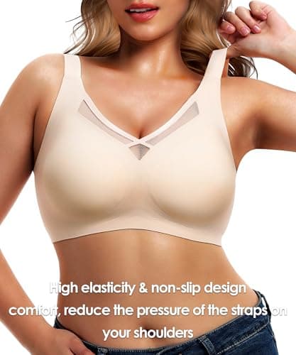 Jelly Strips Smooth Wireless Bras for Women No Underwire (34B-42DD) Bralettes for Women Seamless Bra with Support and Lift Comfort T-Shirt Bra Nude 36DD - Thumbnail 4