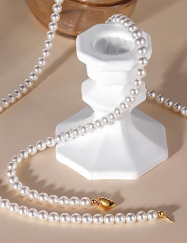Mameloly Pearl Necklaces for Women Dainty 925 Sterling Silver 18K Gold Plated 6MM Simulated White Pearl Choker Necklace Strand for Her Engagement Wedding Birdal - Thumbnail 2