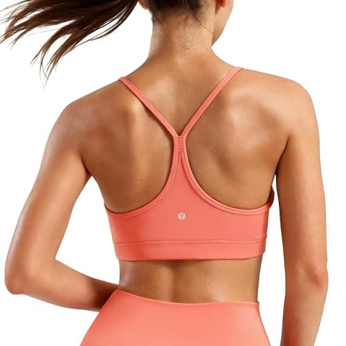 MXYMXY Women’s Sculpting Compression Sports Bra Y-Back Training Bra with Removable Pads for Gym Yoga Top Coral Pink
