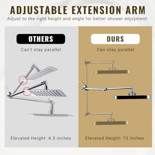 13-Inch Shower Heads with Multi-Function Handheld Sprayer Combo, 3-Way Metal Extended Diverter with Holder and Metal Adjustable Shower Extension Arm, Extra Long Hose(Chrome) - Thumbnail 6